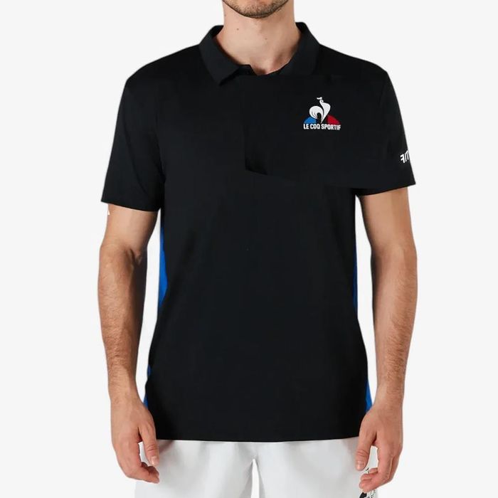 LE-COQ-SPORTIF-CHOMBA---TENNIS-POLO-TEE-NEGRO-AZUL---Talle-S